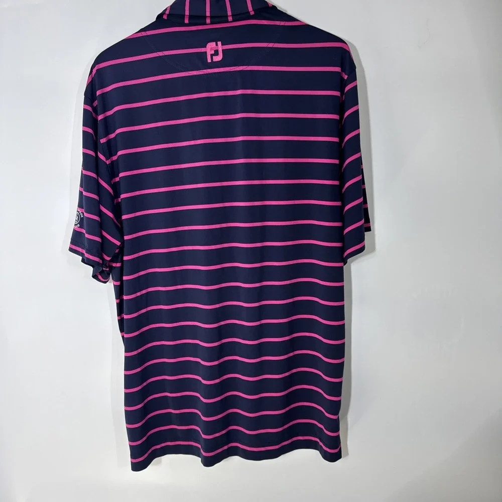 FootJoy Mens Large ProDry Golf Polo Shirt Navy Pink Striped Honeybrook Golf Club